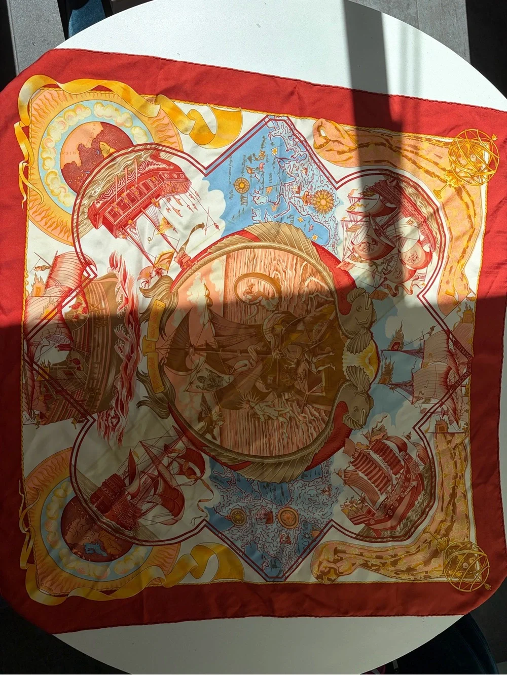 Hermes Red and Yellow Silk Scarf Corner Detail - Picture 10 of 10